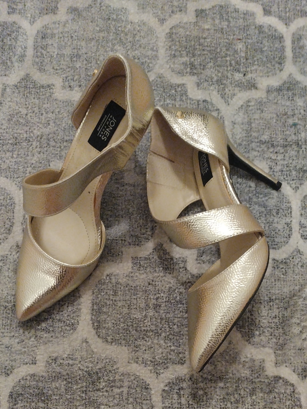 Jones New York Metallic Gold Pointed-Toe Strappy Heels